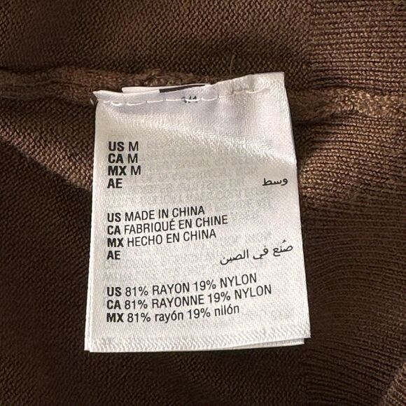 JM Collection Medium Sweater V-Neck Long Sleeve Stretch TIght-Knit Brown New - Picture 6 of 7